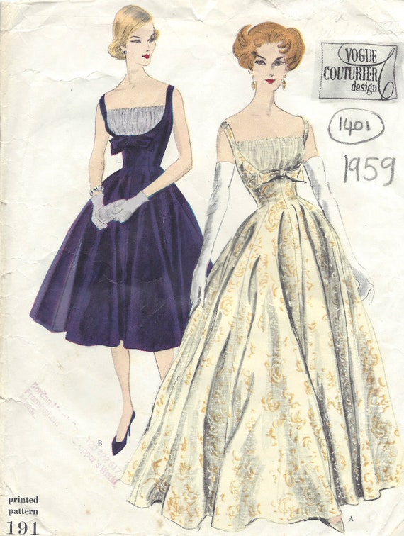 1959 Vintage VOGUE Sewing Pattern B32 DRESS (1405) Vogue 191 1959 Vintage VOGUE Sewing Pattern B32 DRESS (1405) Vogue 191