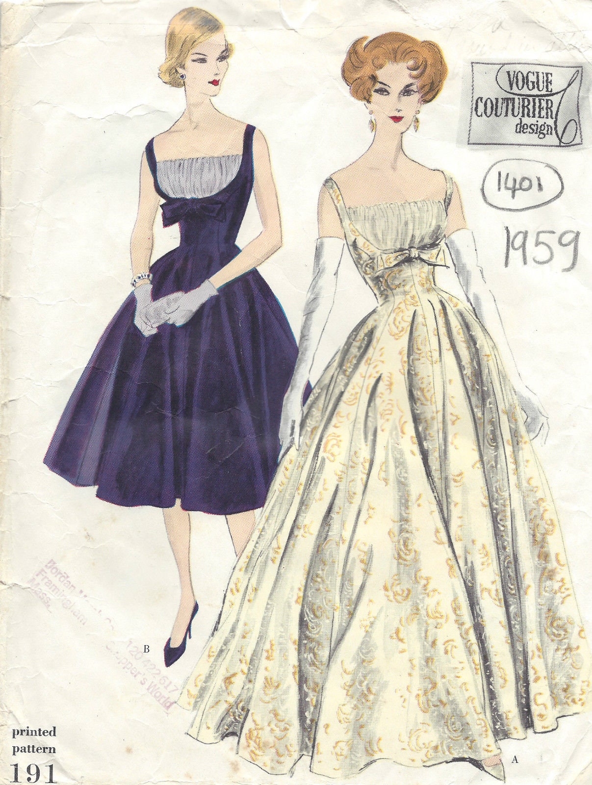 VOGUE Designer V1174 海外ドレス型紙 1959 Vintage VOGUE Sewing Pattern B32 DRESS (1405) Vogue 191 - Etsy
