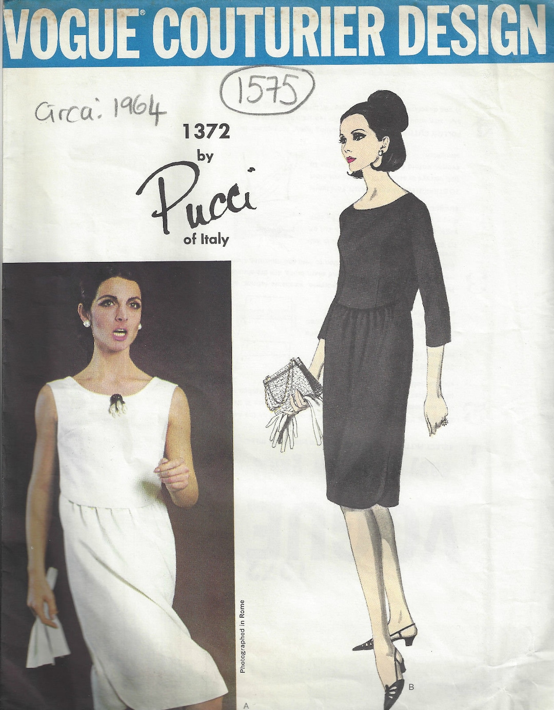 Pucci Sewing Pattern 1964 Vintage VOGUE Sewing Pattern B34″ DRESS (1575) by Pucci of ITALY ...
