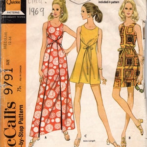 1969 Vintage Sewing Pattern B34″ – 36″ Pullover DRESS (1967) By McCall’s 9791