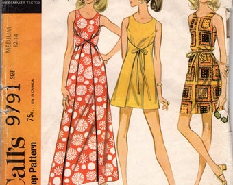 1969 Vintage Sewing Pattern B34″ – 36″ Pullover DRESS (1967) By McCall’s 9791