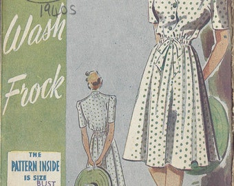 1942 WW2 Vintage Schnittmuster B32″ Wash Frock DRESS (R420) BY Weldons 88