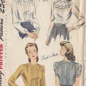 1947 Vintage Sewing Pattern BLOUSE B32" (R458)   Simplicity 2340