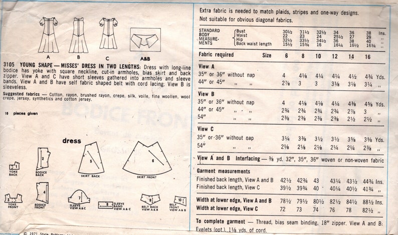 1971 Vintage Sewing Pattern B34″ DRESS (2017) by Style 3105 - Etsy