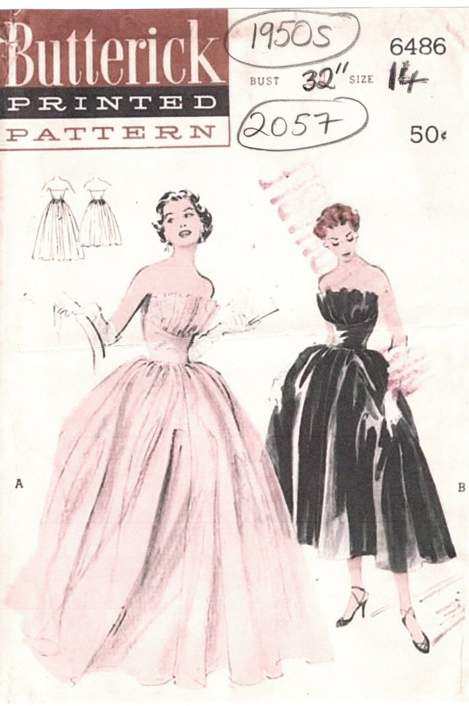 1950s Vintage Sewing Pattern DRESS B32