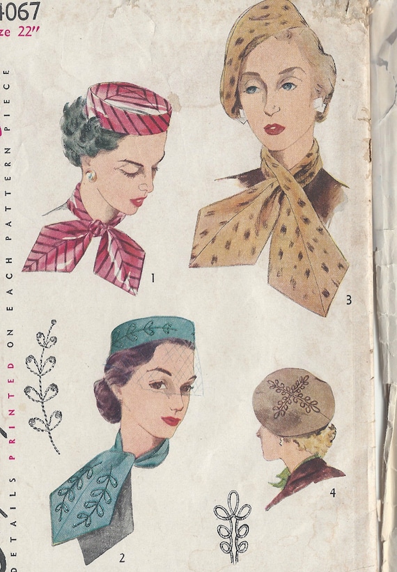 1952 Vintage Sewing Pattern HAT, SCARF TRANSFER S22