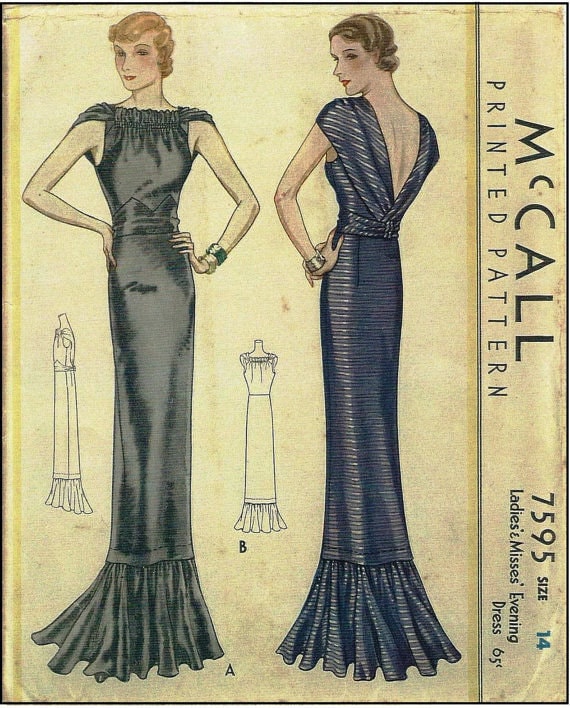 1939 Vintage Sewing Pattern B32 EVENING DRESS (R956) Mccall 7595 - Etsy UK