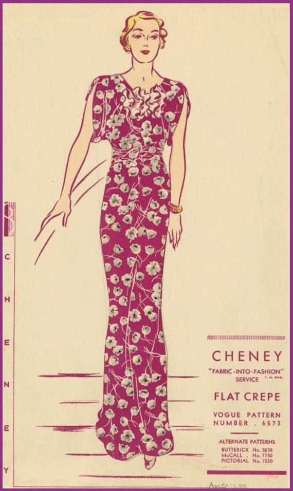 1930s Vintage VOGUE Sewing Pattern B34 EVENING DRESS With Train (R953)  Vogue 6573 - Etsy