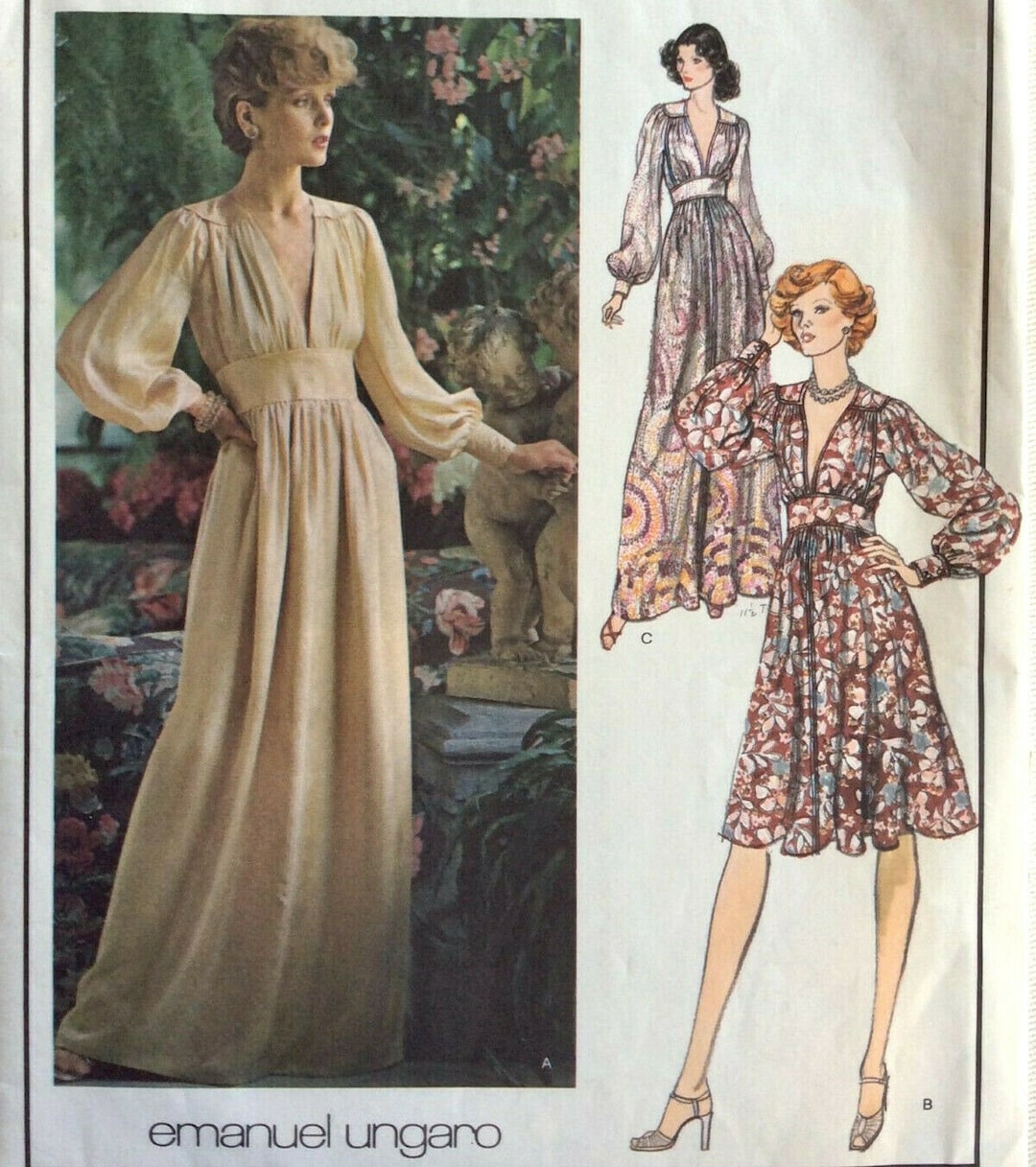 Patron De Couture Vogue 1974 - Robe B34 (1894) Par Emanuel Ungaro - Vintage Non Découpé