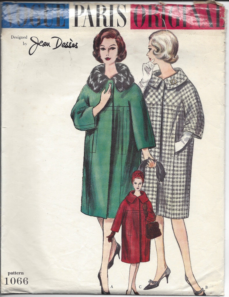 1950s Vintage VOGUE Sewing Pattern B34 Coat (1333) BY Jean DESSES Vogue ...