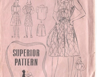 1940s Vintage Sewing Pattern B32" Dress, SHIRT, SHORTS & SKIRT (R151) Superior Pattern 9781