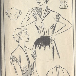 1950er Jahre Vintage Schnittmuster B34″ Bolero & BLUSE mit EMBROIDERY TRANSFER (R741) Von Frau 458