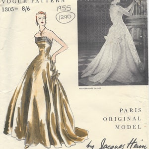 1955 Vintage VOGUE Sewing Pattern B34 Dress EVENING GOWN (1290) By Jacques Heim  Vogue 1305