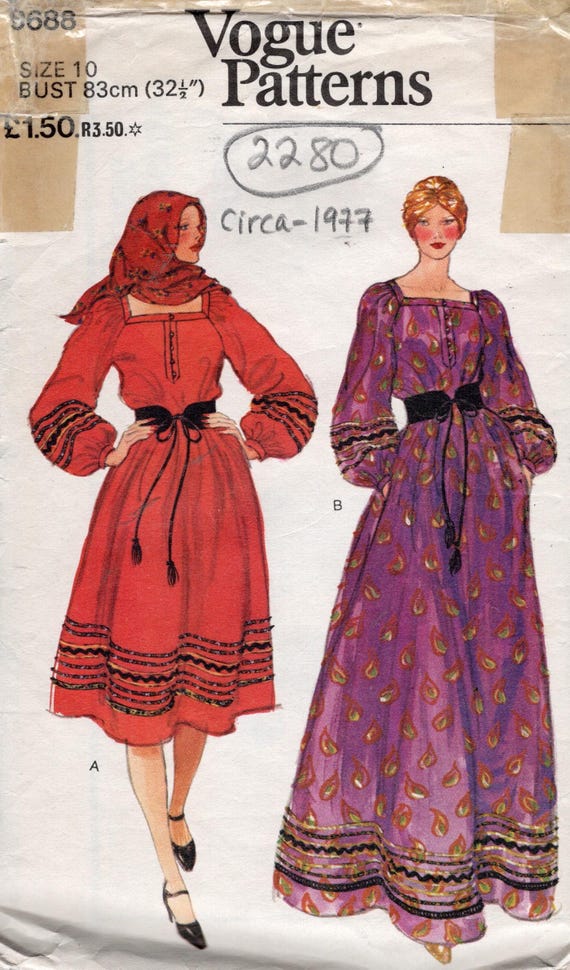 Patron De Couture VINTAGE Vogue By Givenchy Années 70 - Robe, Tunique & Pantalon - Taille B34 - Non Découpé