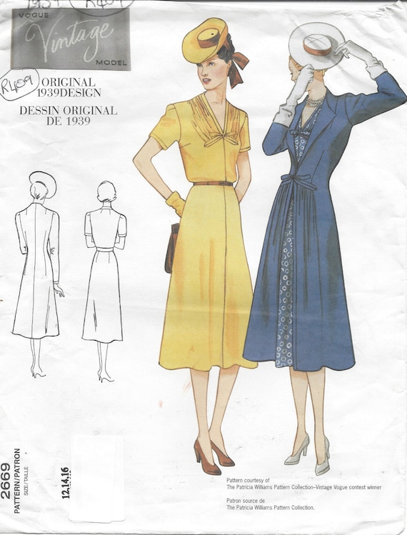 1939 Vintage VOGUE Sewing Pattern Dress & Coat B34"-36"-38" (R409) VOGUE  2669