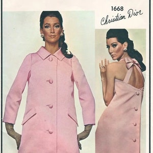 1967 Vintage VOGUE Sewing Pattern B36&quot; Evening DRESS, shorter Dress & COAT (2099) Dior Vogue 1668