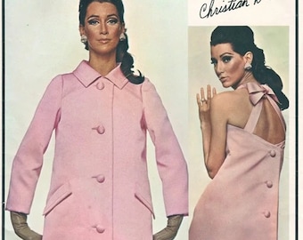 1967 Vintage VOGUE Patrón de costura B36" VESTIDO de noche, vestido más corto y ABRIGO (2099) Dior Vogue 1668