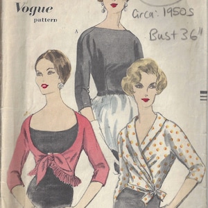 1950er Jahre Vintage VOGUE Schnittmuster B36 BLUSE (1673) Vogue 9859