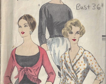 1950s Vintage VOGUE Sewing Pattern B36 BLOUSE (1673) Vogue 9859
