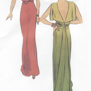 1930s Vintage VOGUE Sewing Pattern B34 EVENING DRESS with Train (RR953) Vogue 6573