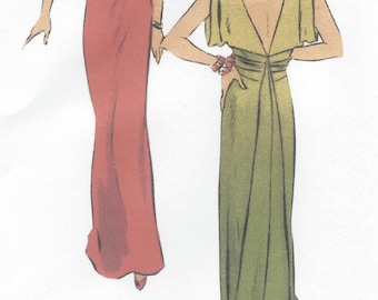 1930s Vintage VOGUE Sewing Pattern B34 EVENING DRESS with Train (RR953) Vogue 6573
