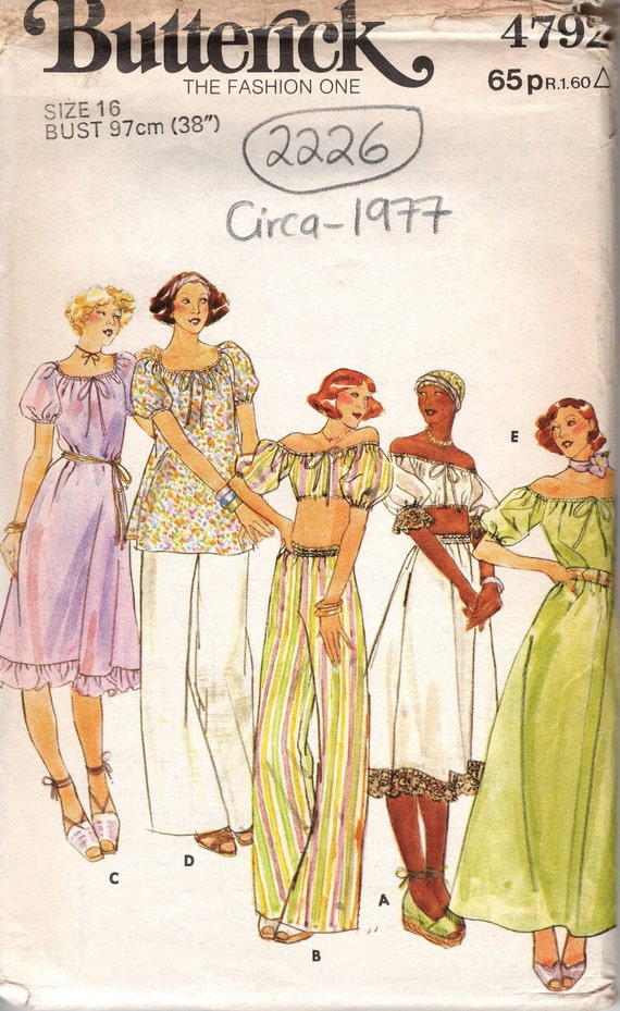 1977 Vintage Sewing Pattern B38″ DRESS Top Skirt Pants (2226
