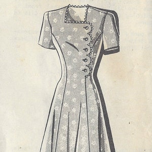 May include: A black and white line drawing of a dress with a button-up front and short sleeves. The dress has a floral pattern and a fitted bodice. The pattern number 8907 and size 16 are visible in the image.