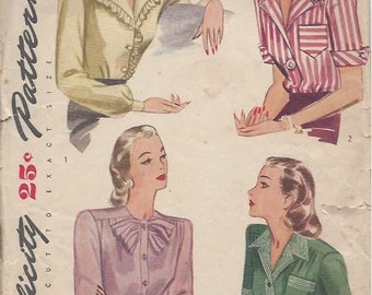 1944 Vintage Sewing Pattern B42 BLOUSE (R925)  Simplicity 1170