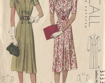 Molde de costura vintage de 1939, vestido B32" (123) McCall 3133