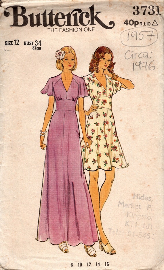 1976 Vintage Sewing Pattern B34″ Dress (1957) Butterick 3731