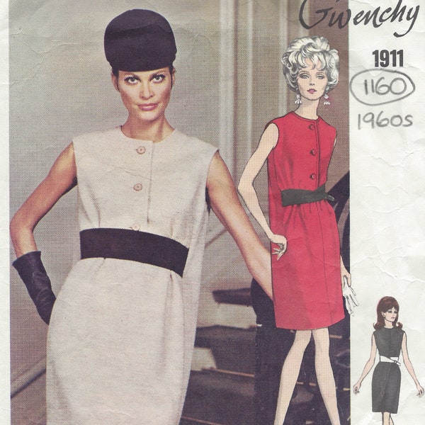 1960s Vintage VOGUE Sewing Pattern DRESS B36 (1160) By Givenchy Vogue 1911