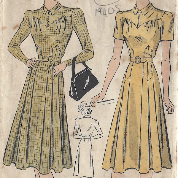 1940s Vintage Sewing Pattern DRESS B38″ (206) By Du Barry 2390B