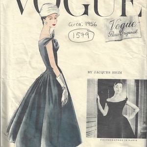 1956 Vintage VOGUE Sewing Pattern B34″ DRESS and PETTICOAT (1579) By Jacques Heim  Vogue 1337