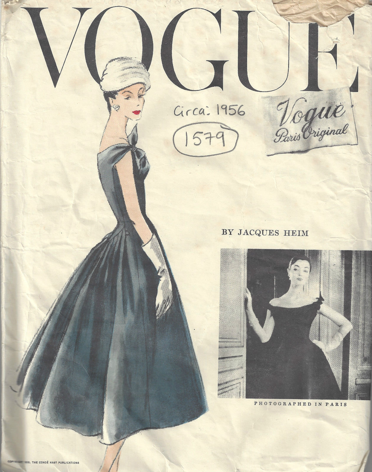 1956 Vintage VOGUE Sewing Pattern B34″ DRESS and PETTICOAT (1579