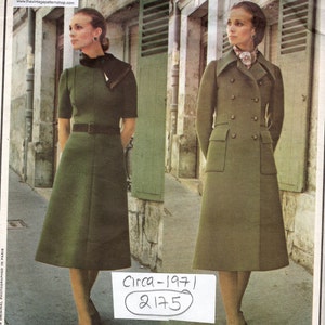 1971 Vintage VOGUE Sewing Pattern B36″ COAT & DRESS (2175) By Christian Dior Vogue 2498