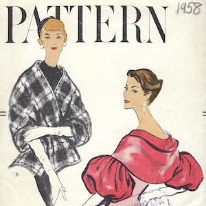1958 Vintage VOGUE Sewing Pattern B34″-36″ CAPLETS Stole Wrap (1855) Vogue 9428