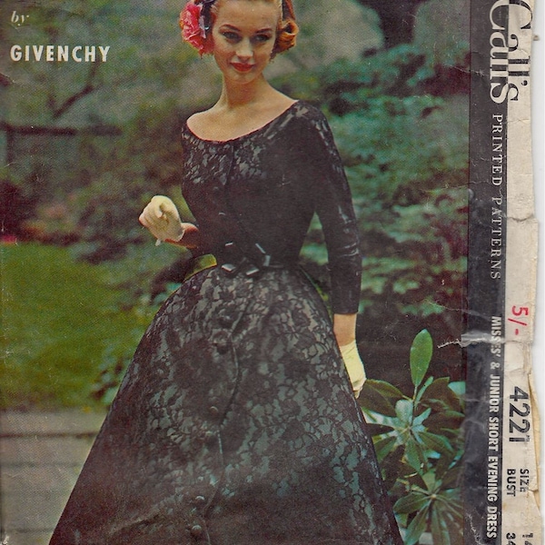 1957 Vintage Sewing Pattern B34 DRESS (R238) By Givenchy for McCalls 4221