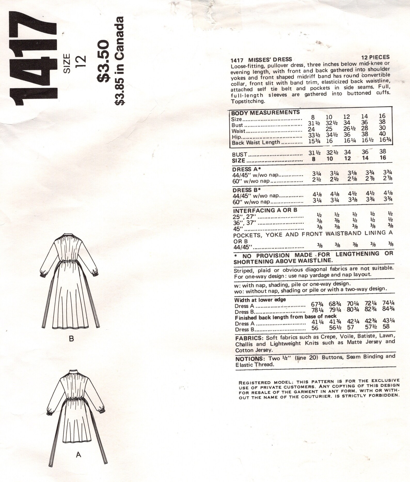 1976 Vintage VOGUE Sewing Pattern DRESS B34 1950 VOGUE 1417 Etsy