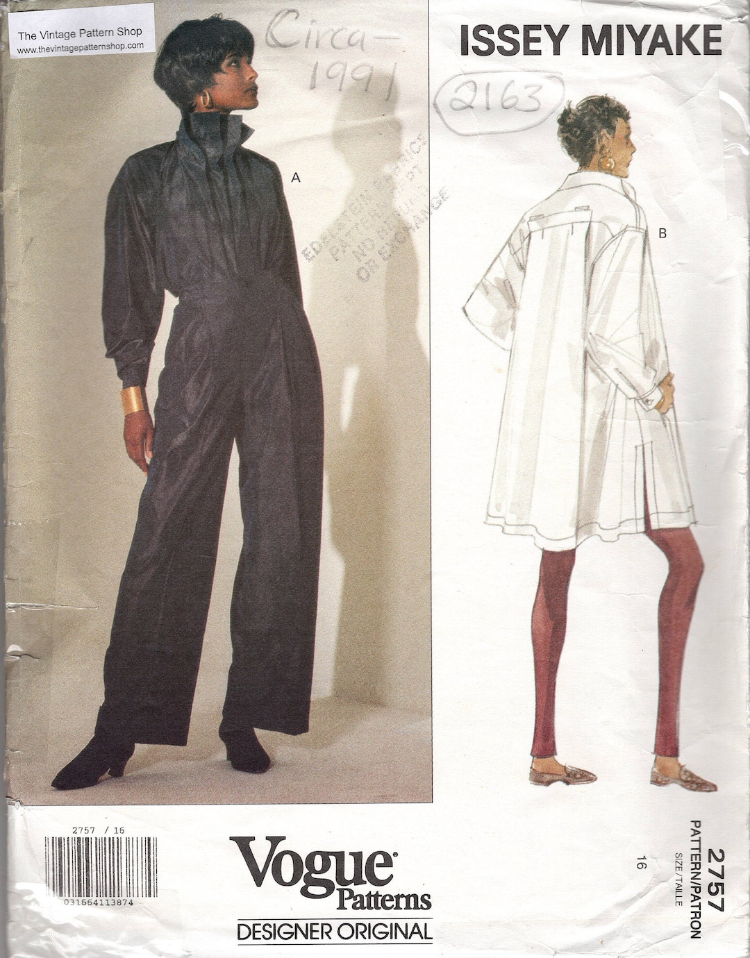 1991 Vintage VOGUE Sewing Pattern B38in Top Pants 2163 by Issey Miyake ...