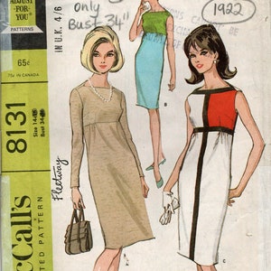 May include: Vintage sewing pattern for a dress in four versions. The pattern is from McCall's and is size 14-16, bust 34-36 inches. The pattern is dated circa 1965.