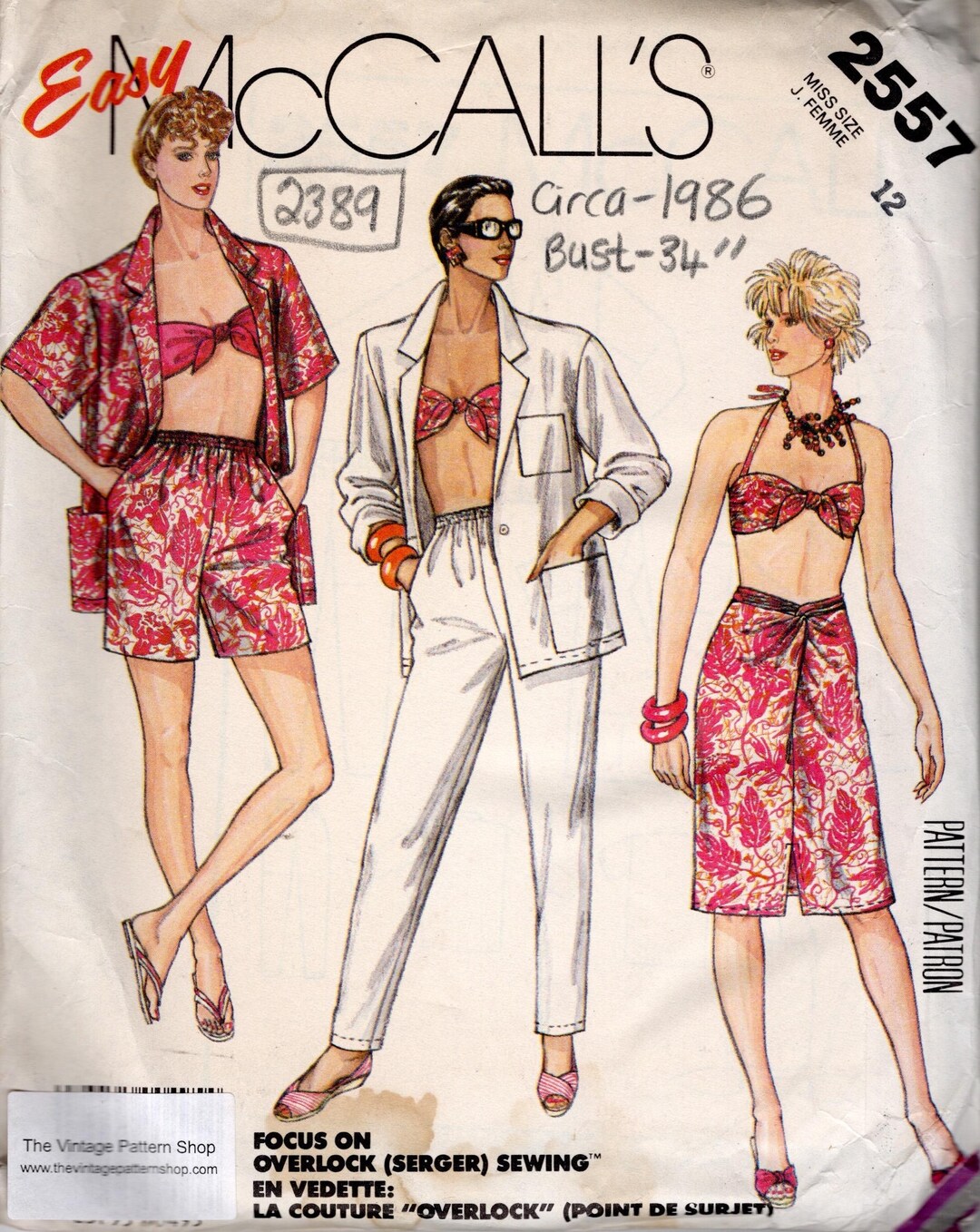 1986 Vintage Sewing Pattern (B34”) Jacket Bra Shirt Pants & Shorts ...