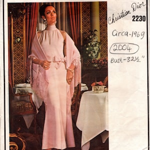 1969 Vintage VOGUE Sewing Pattern B32 1/2″ Evening DRESS & STOLE (2004) By Christian Dior Vogue 2230