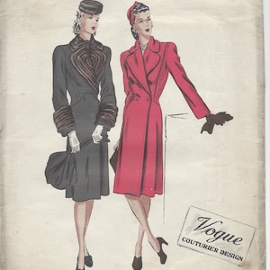 1940s Vintage VOGUE Sewing Pattern COAT B38&quot; (R532)     Vogue 348