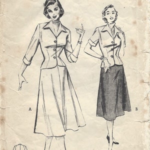 1950s Vintage Sewing Pattern B34&quot; SUIT-JACKET & SKIRT/Bouse (R498) Butterick 5645