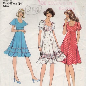 1975 Vintage Sewing Pattern Bust 34in Dress (2142) Style 1414