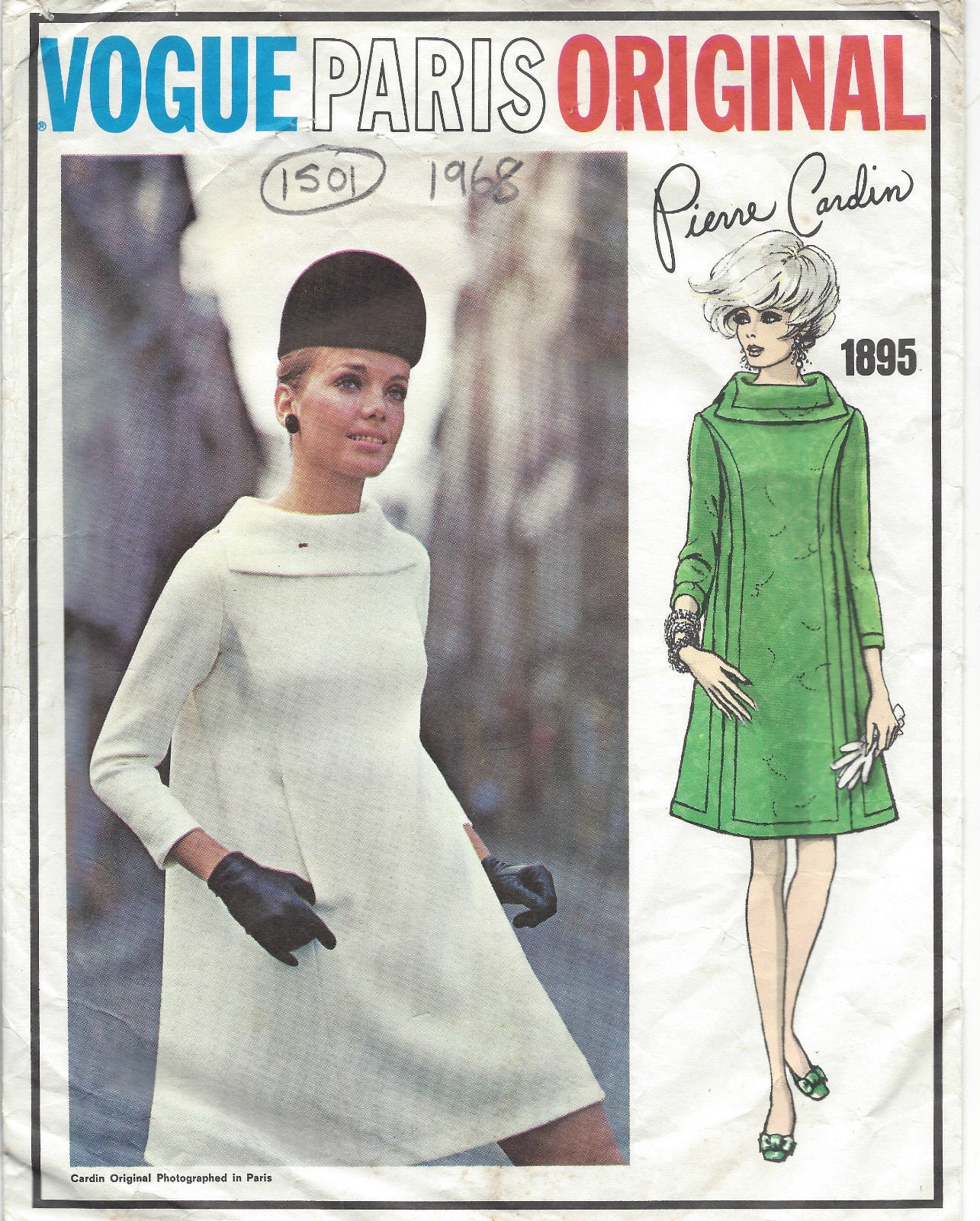 Patron De Couture Vogue Années 1960 - Robe Et Cape Design Pierre Cardin, Modèle 1054, Taille B34 - Patron Complet Non Découpé, Vintage