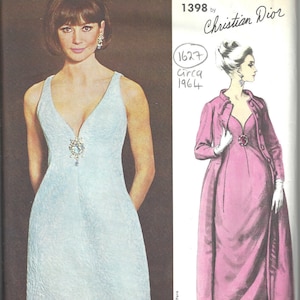 1964 Vintage VOGUE Sewing Pattern B34 Evening DRESS & COAT (1627R) Dior Vogue 1398