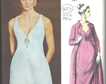 Patrón de costura vintage VOGUE de 1964 B34 VESTIDO DE NOCHE Y ABRIGO (1627) Dior Vogue 1398