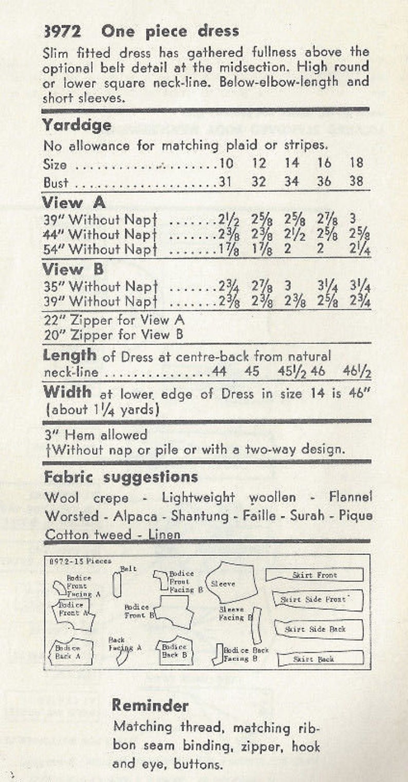 Patron De Couture Vintage Simplicity 1956 – Robe Motif B34 (R977R), Non Découpé