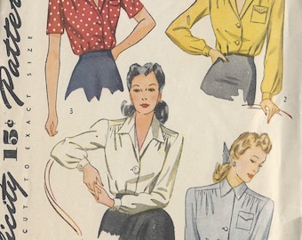 1940s Vintage Sewing Pattern BLOUSE B42″ (R274)  Simplicity 4139